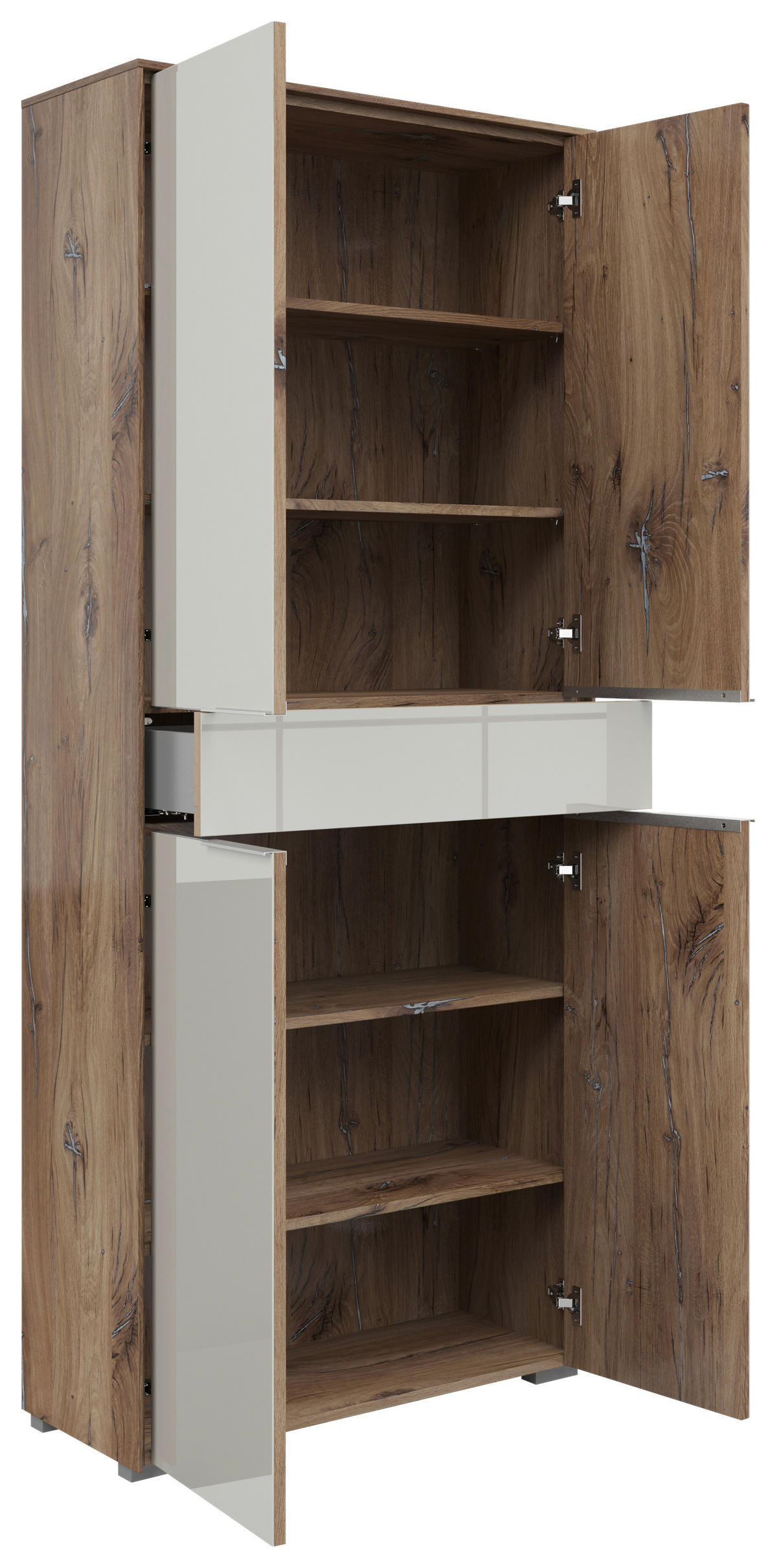 SCHRANK - Eiche dunkel/Hellgrau, KONVENTIONELL, Glas/Holzwerkstoff (81/199/37cm) - Voleo