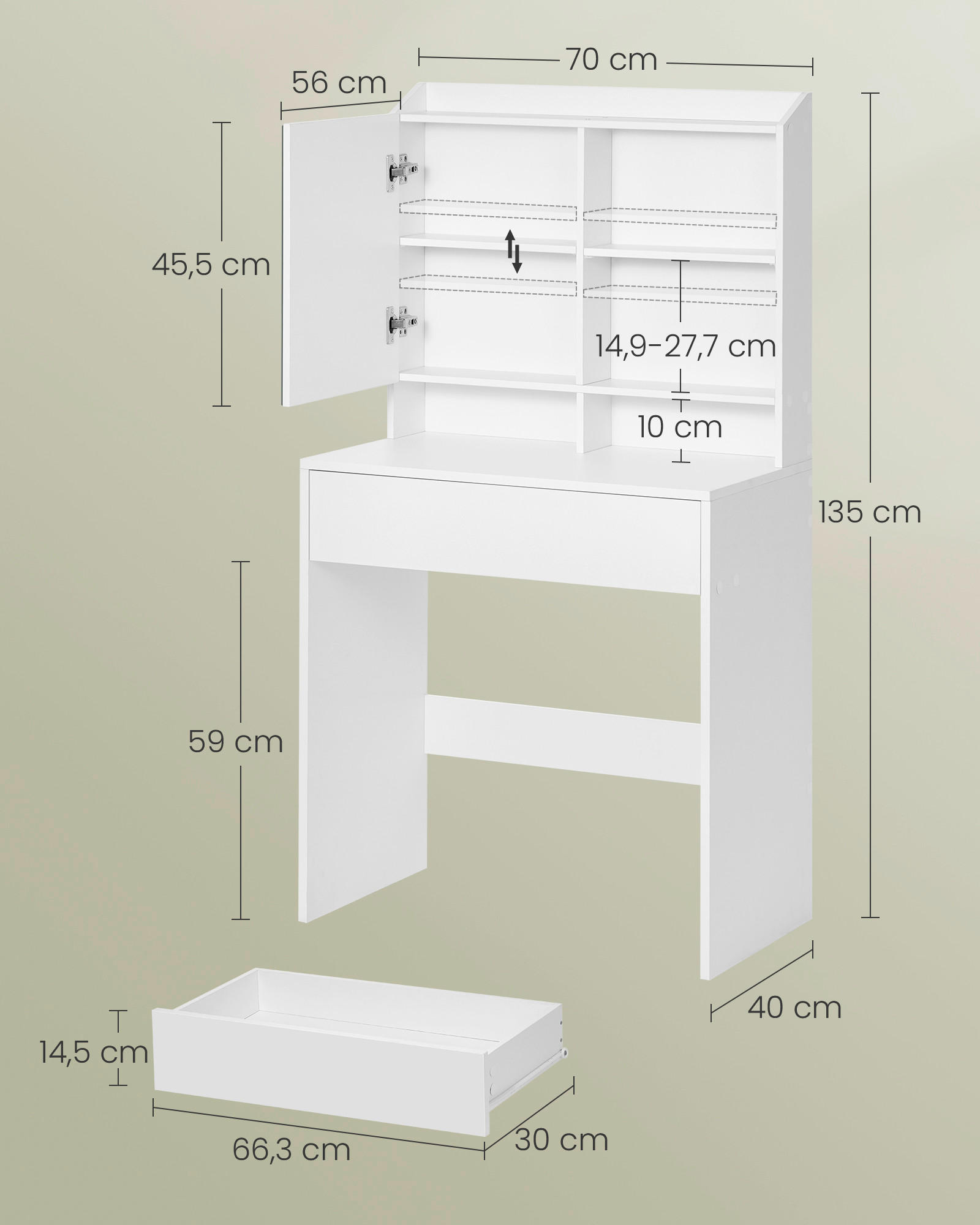 SCHMINKTISCH Weiß  - Weiß, Basics, Holzwerkstoff (70/40/136cm) - Boxxx