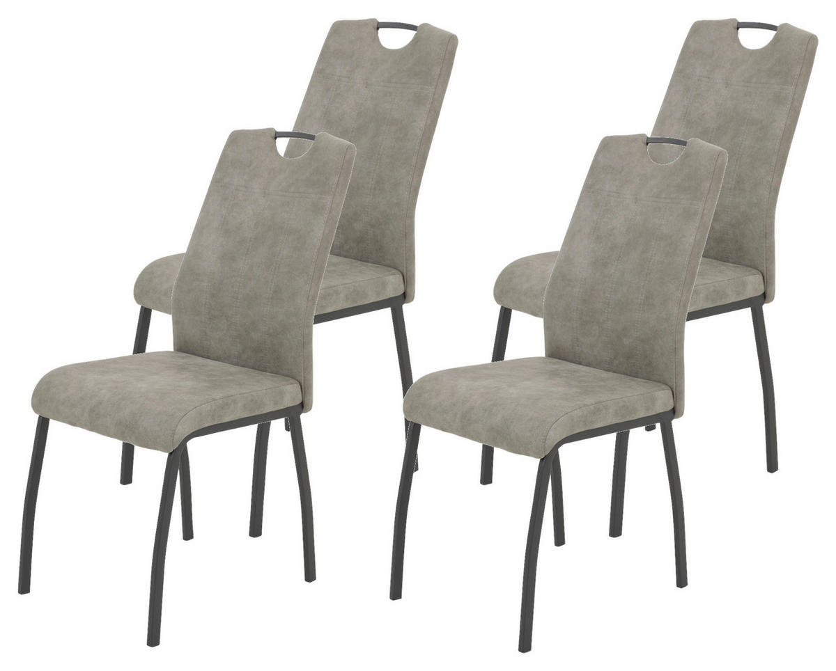 STUHL-SET 4 Stück  in Stahl Mikrofaser Metall, Textil  - Grau, MODERN, Textil/Metall (44/96/64cm) - MID.YOU