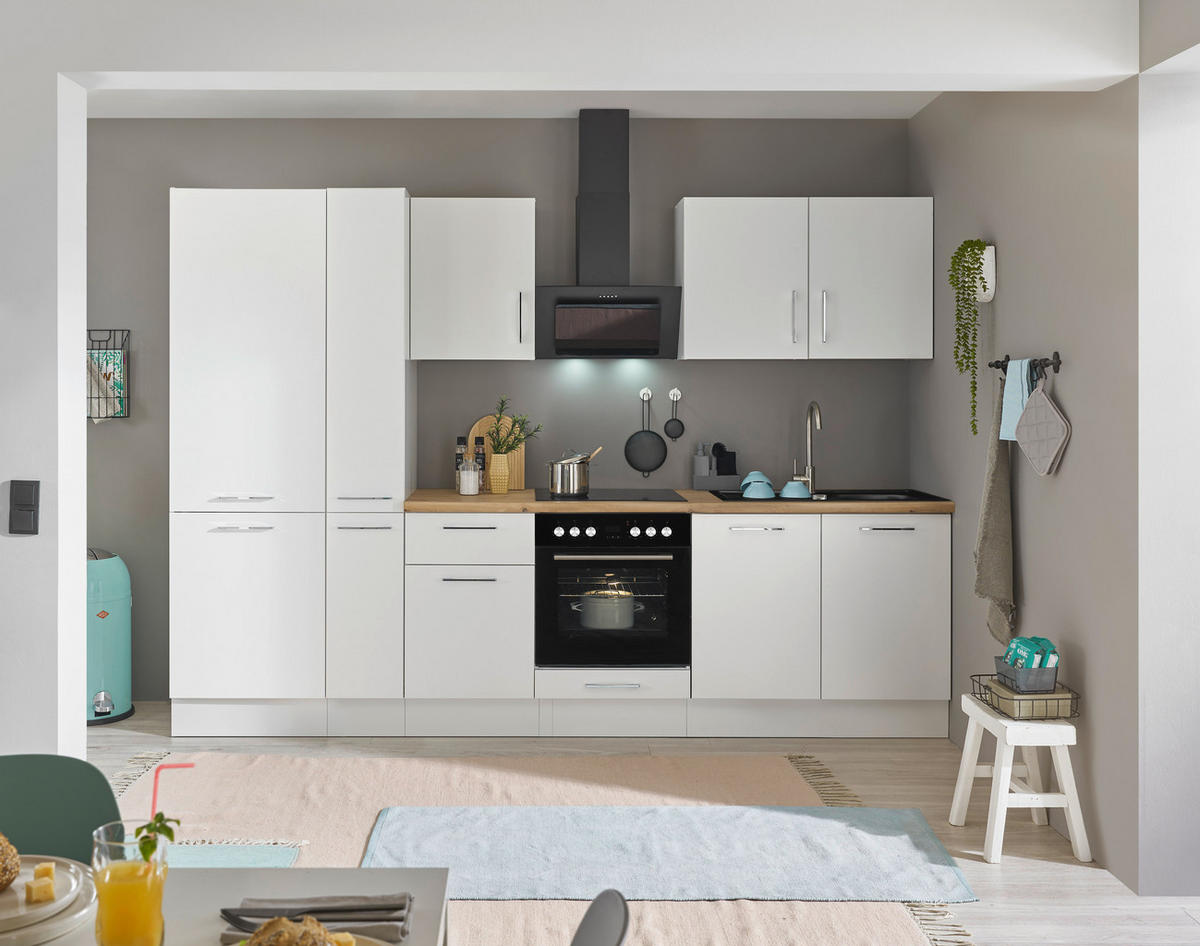 KÜCHENBLOCK 300 cm   in Weiß, Eiche Artisan  - Chromfarben/Weiß, Basics, Holzwerkstoff/Metall (300cm) - MID.YOU