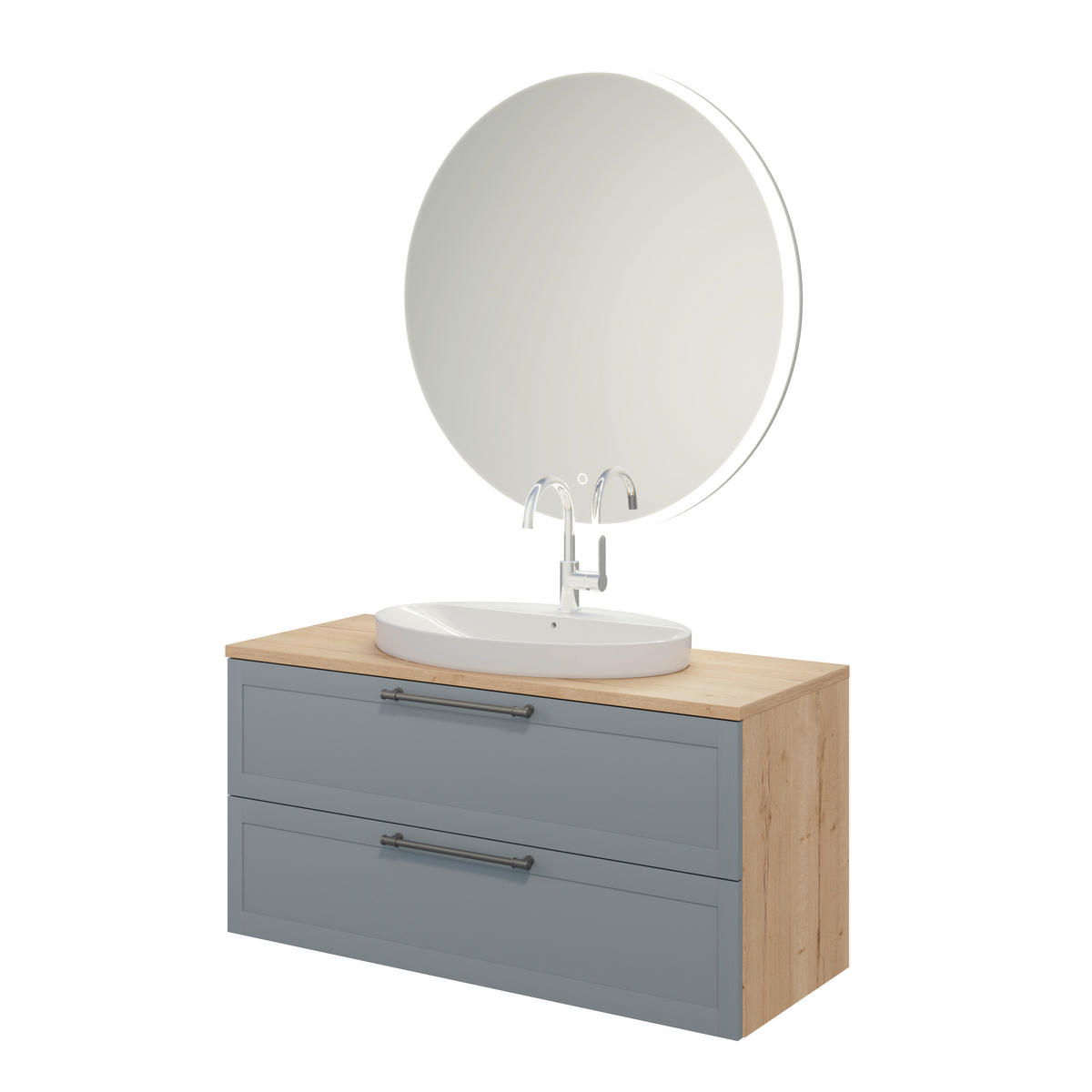 BADEZIMMER 3-teilig  in 120,3 cm  - Edelstahlfarben/Eichefarben, MODERN, Holzwerkstoff/Stein (120,3cm) - Celina Home