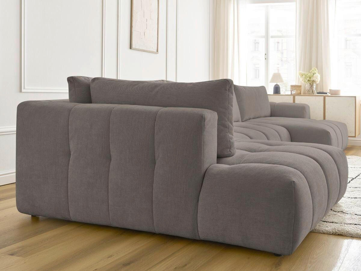 WOHNLANDSCHAFT  FUJI  Taupe Leinenoptik  - Taupe/Schwarz, MODERN, Kunststoff/Textil (204/377/160cm)