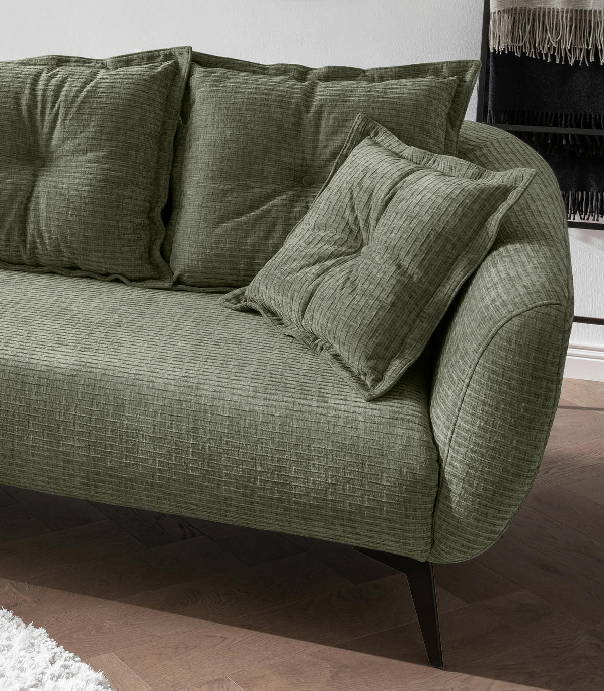 ECKSOFA in Mikrofaser Olivgrün  - Schwarz/Olivgrün, Modern, Textil/Metall (162/277cm) - Livetastic