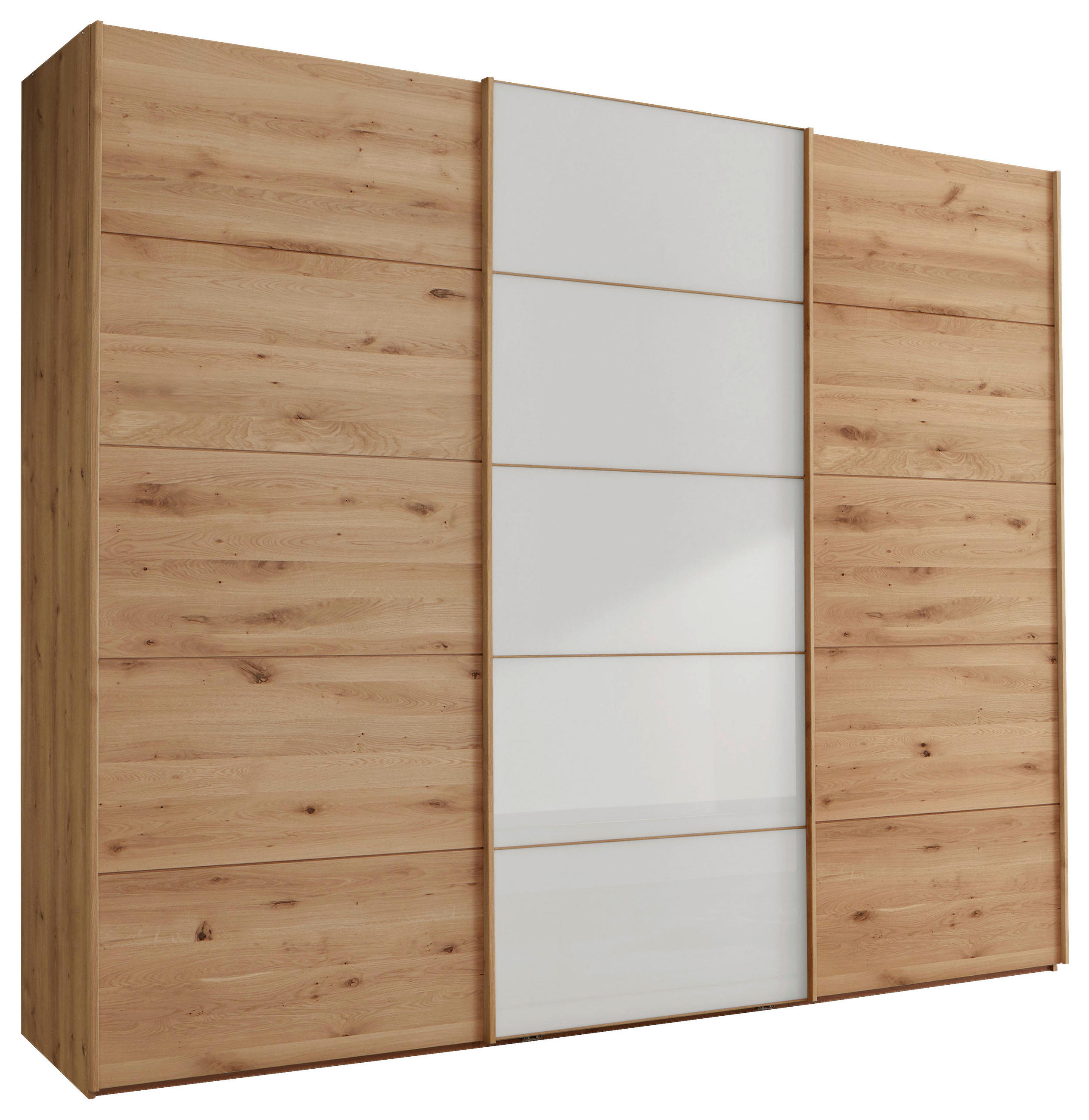 FÜGGESZTETT TOLÓAJTÓS SZEKRÉN részben tömörfa tölgy fehér, Bianco tölgy  - Bianco tölgy/fehér, Natur, faalapú anyag/üveg (300/236/67cm) - Linea Natura