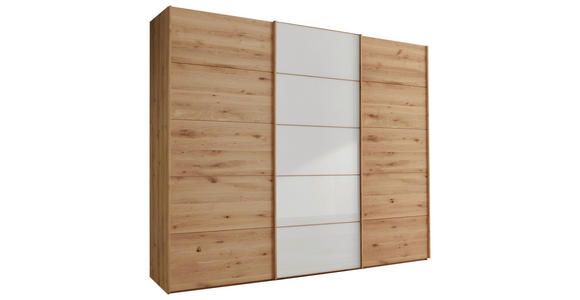 SCHWEBETÜRENSCHRANK 300/236/67 cm 3-türig Weiß, Eiche Bianco  - Eiche Bianco/Weiß, Natur, Glas/Holz (300/236/67cm) - Linea Natura