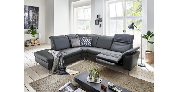 ECKSOFA Anthrazit Echtleder  - Chromfarben/Anthrazit, KONVENTIONELL, Leder/Metall (242/289cm) - Cantus