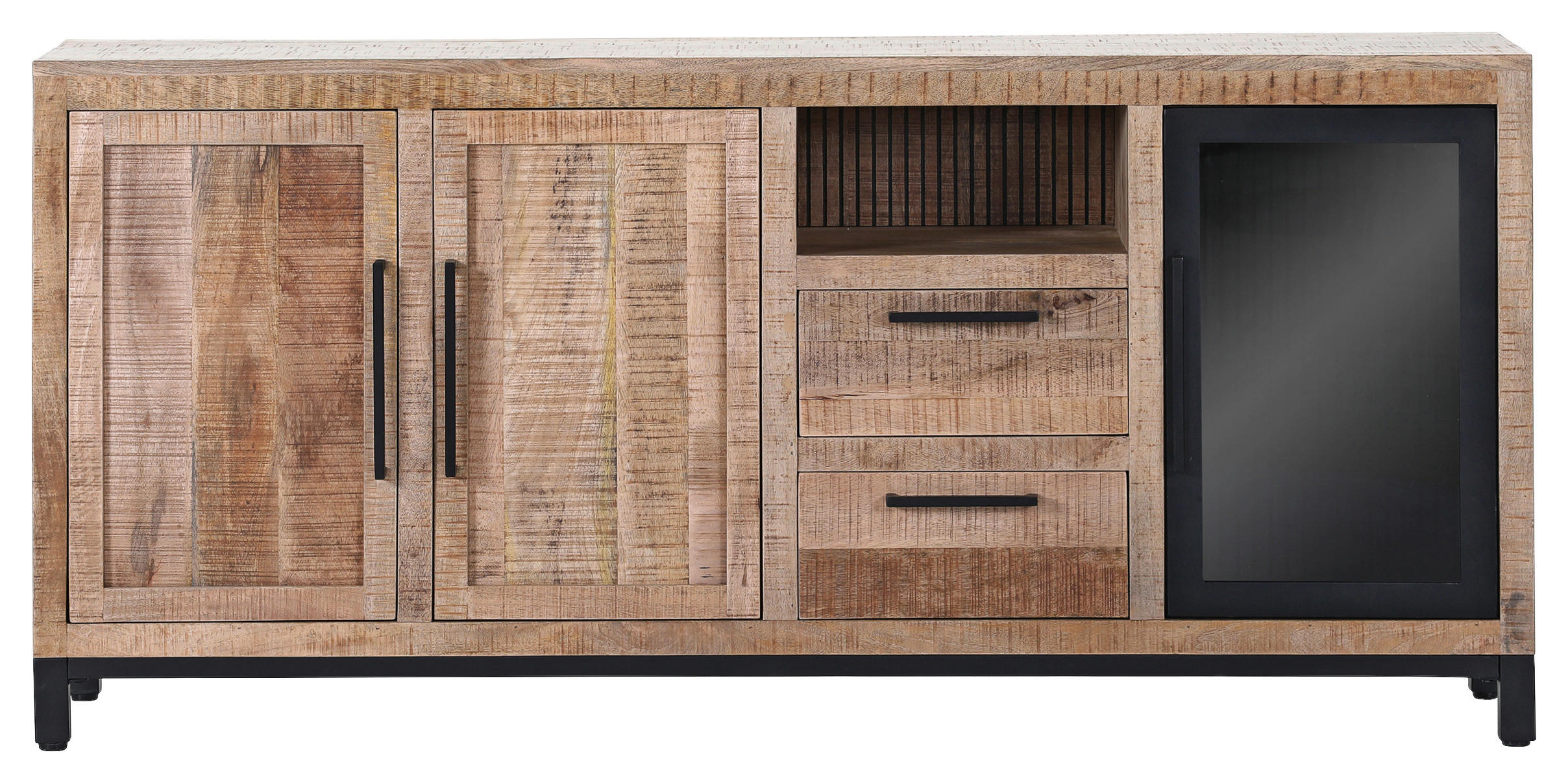SIDEBOARD  in 175/80/43 cm  - Schwarz/Naturfarben, LIFESTYLE, Glas/Holz (175/80/43cm) - Landscape