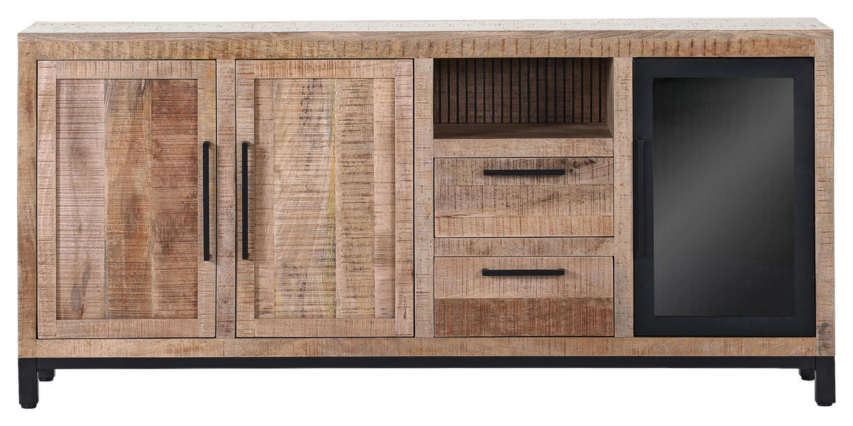 SIDEBOARD  in 175/80/43 cm  - Schwarz/Naturfarben, LIFESTYLE, Glas/Holz (175/80/43cm) - Landscape
