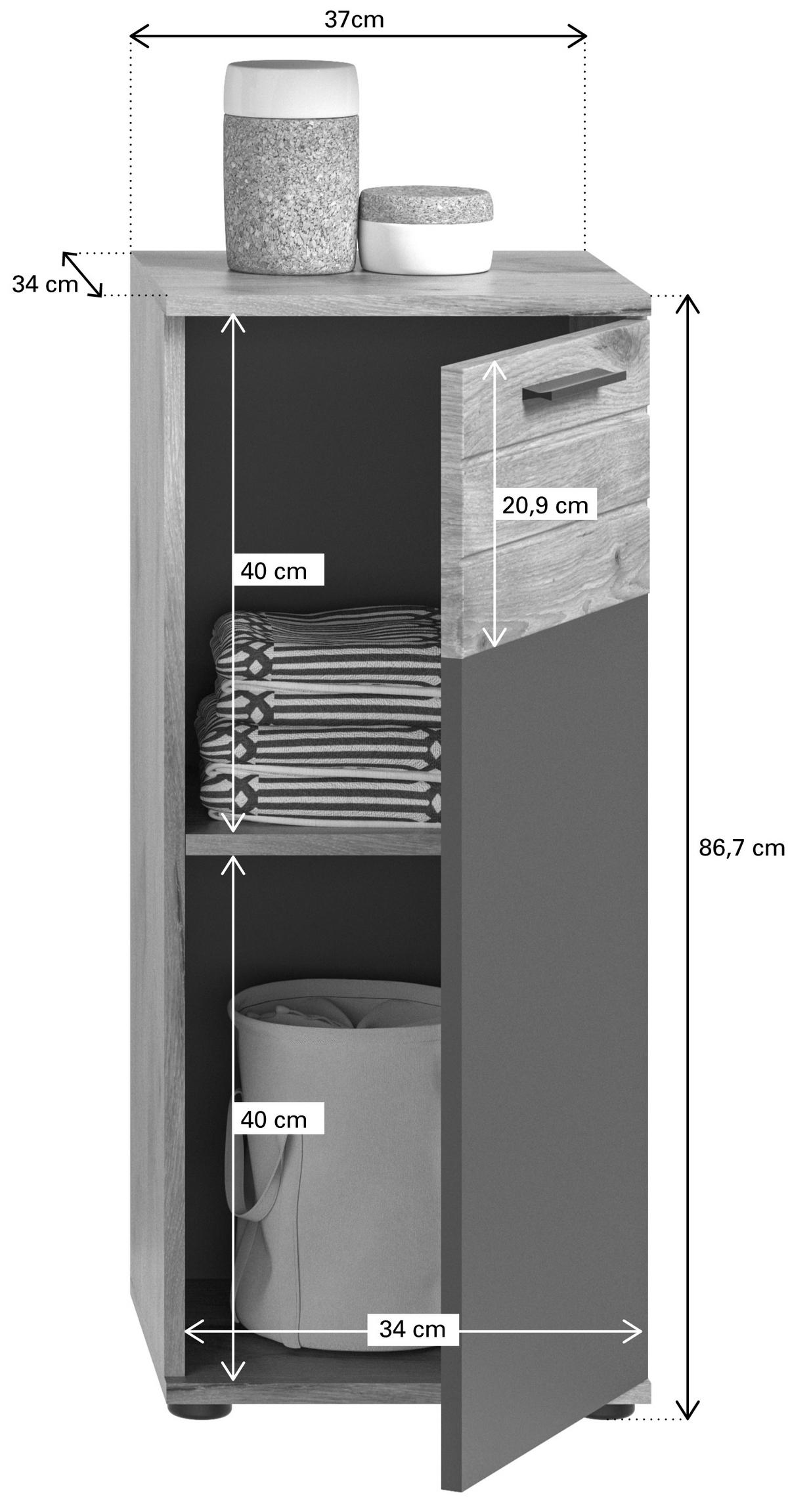UNTERSCHRANK 37/87/34 cm   - Eichefarben/Schwarz, MODERN, Holzwerkstoff/Kunststoff (37/87/34cm) - MID.YOU