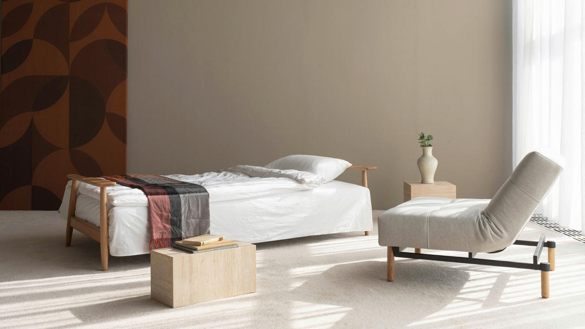 SCHLAFSOFA  in Flachgewebe Naturfarben, Weiß  - Eichefarben/Naturfarben, Design, Holz/Textil (232/77/99cm) - Niels Andersson