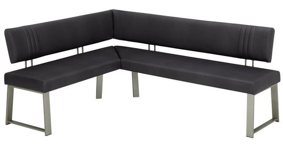 ECKBANK 180/200 cm in Schwarz, Edelstahlfarben - Edelstahlfarben/Schwarz, MODERN, Textil/Metall (180/200cm) - Venda
