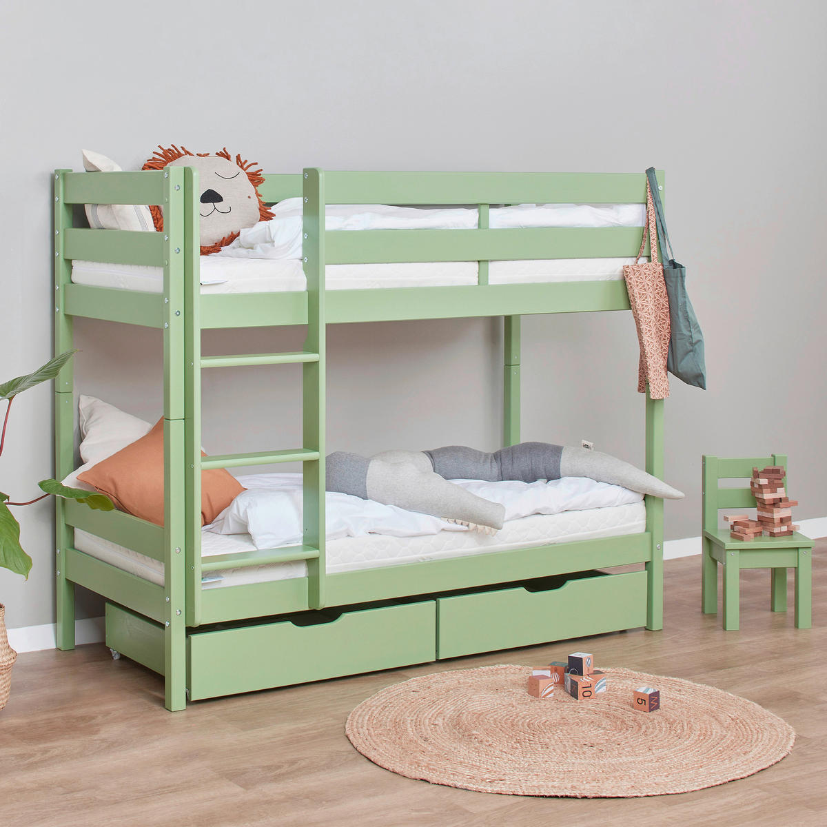 ETAGENBETT - Naturfarben/Grün, MODERN, Holz (70/160cm) - MID.YOU