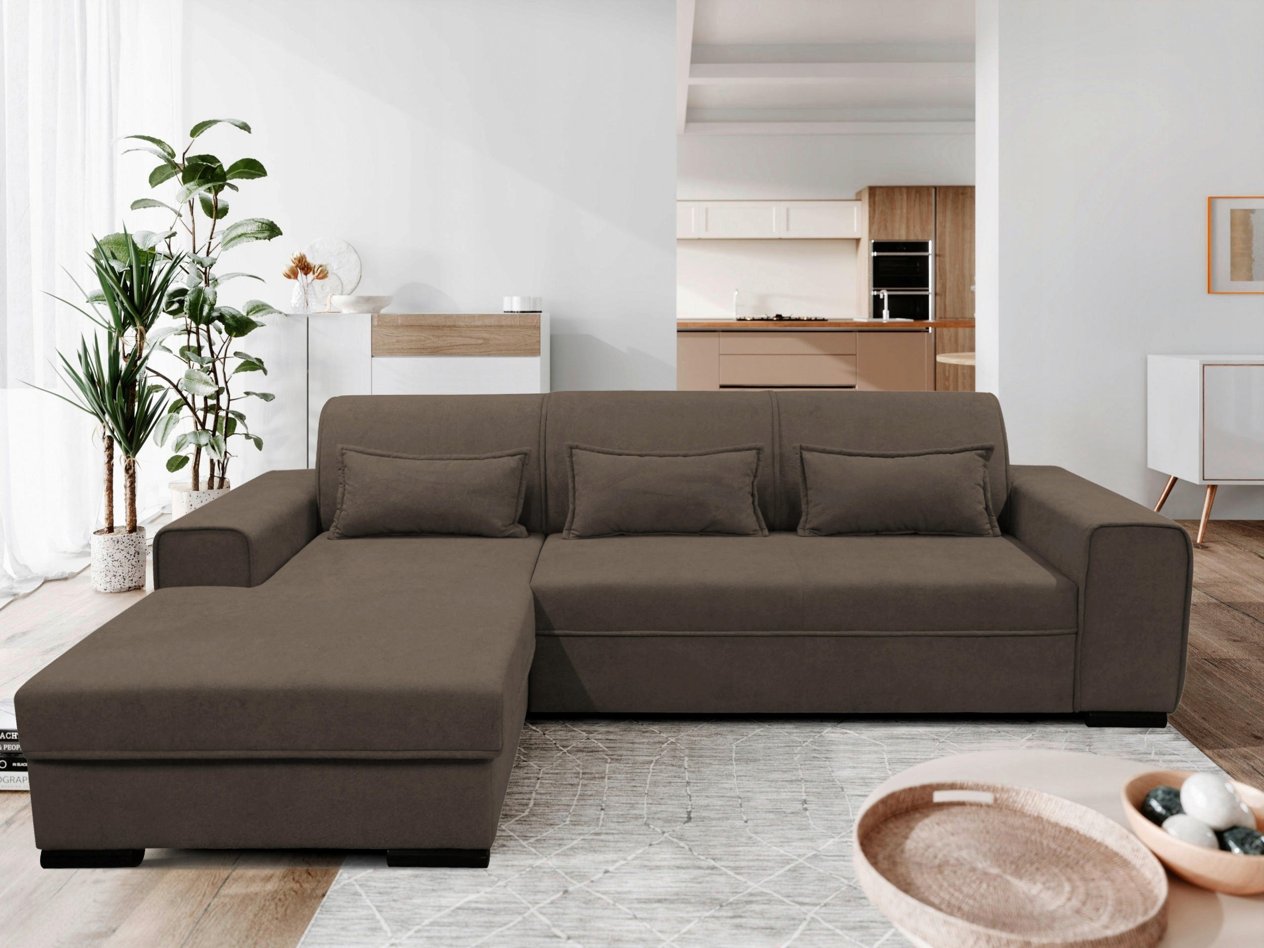 ECKSOFA in Struktur, Bouclé Braun  - Schwarz/Braun, Design, Kunststoff/Textil (175/270cm) - MID.YOU