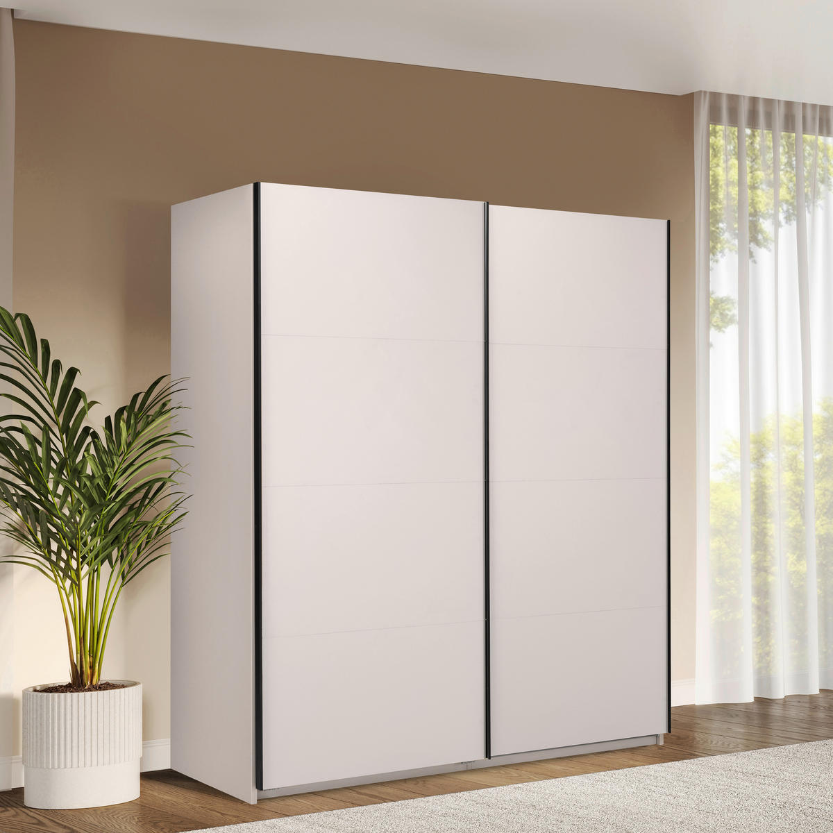 SCHIEBETÜRENSCHRANK 200/211,5/61,5 cm 2-türig Kaschmir  - Kaschmir/Schwarz, MODERN, Holzwerkstoff/Metall (200/211,5/61,5cm) - MID.YOU