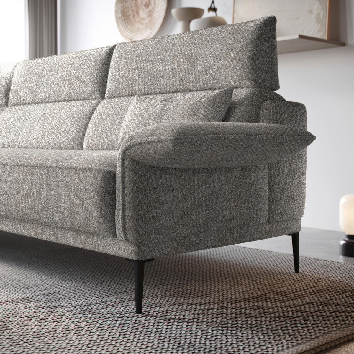 ECKSOFA in Bouclé Hellgrau  - Hellgrau/Schwarz, Modern, Textil/Metall (186/330cm) - Johann Jakob
