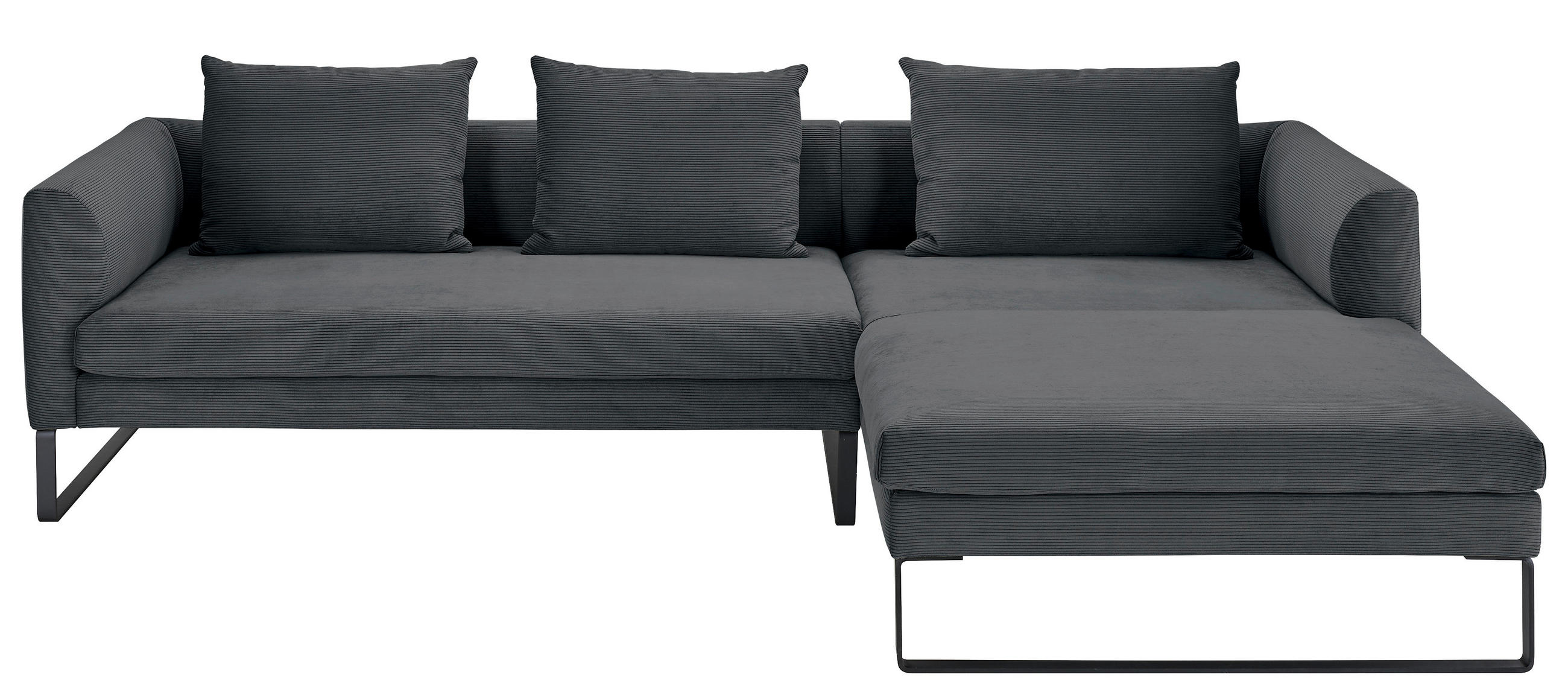 ECKSOFA Feincord Anthrazit  - Anthrazit/Schwarz, Konventionell, Textil/Metall (284/178cm) - Hom`in