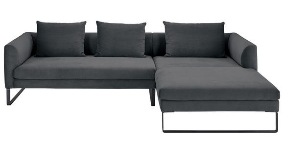 ECKSOFA  in Feincord Anthrazit  284/178 cm  - Anthrazit/Schwarz, KONVENTIONELL, Textil/Metall (284/178cm) - Hom`in