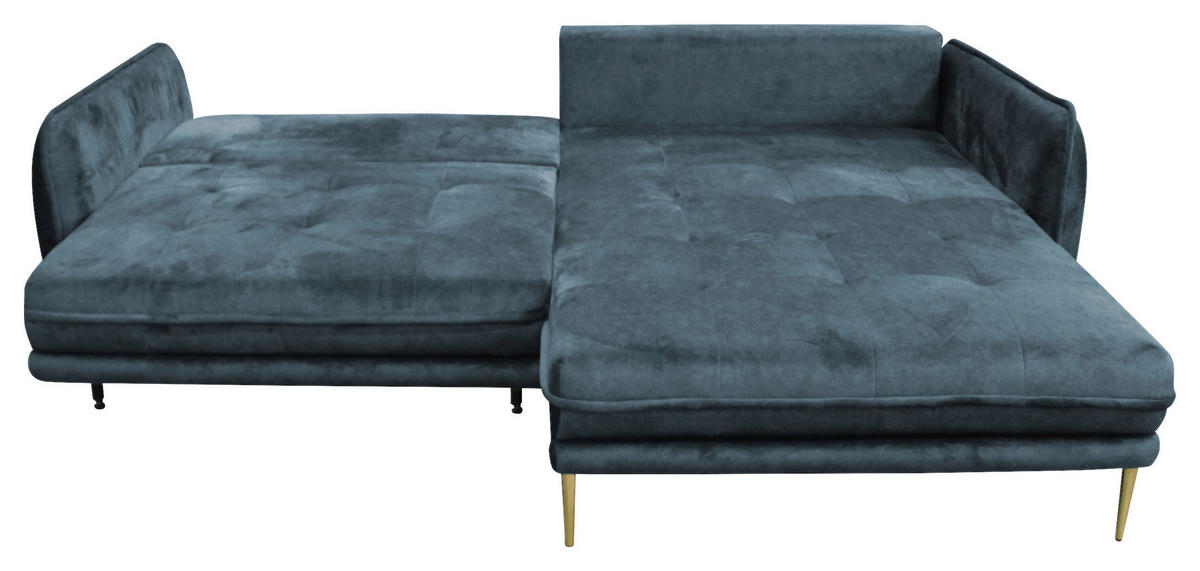 ECKSOFA Blau Velours  - Blau/Goldfarben, Design, Textil/Metall (264/196cm) - MID.YOU