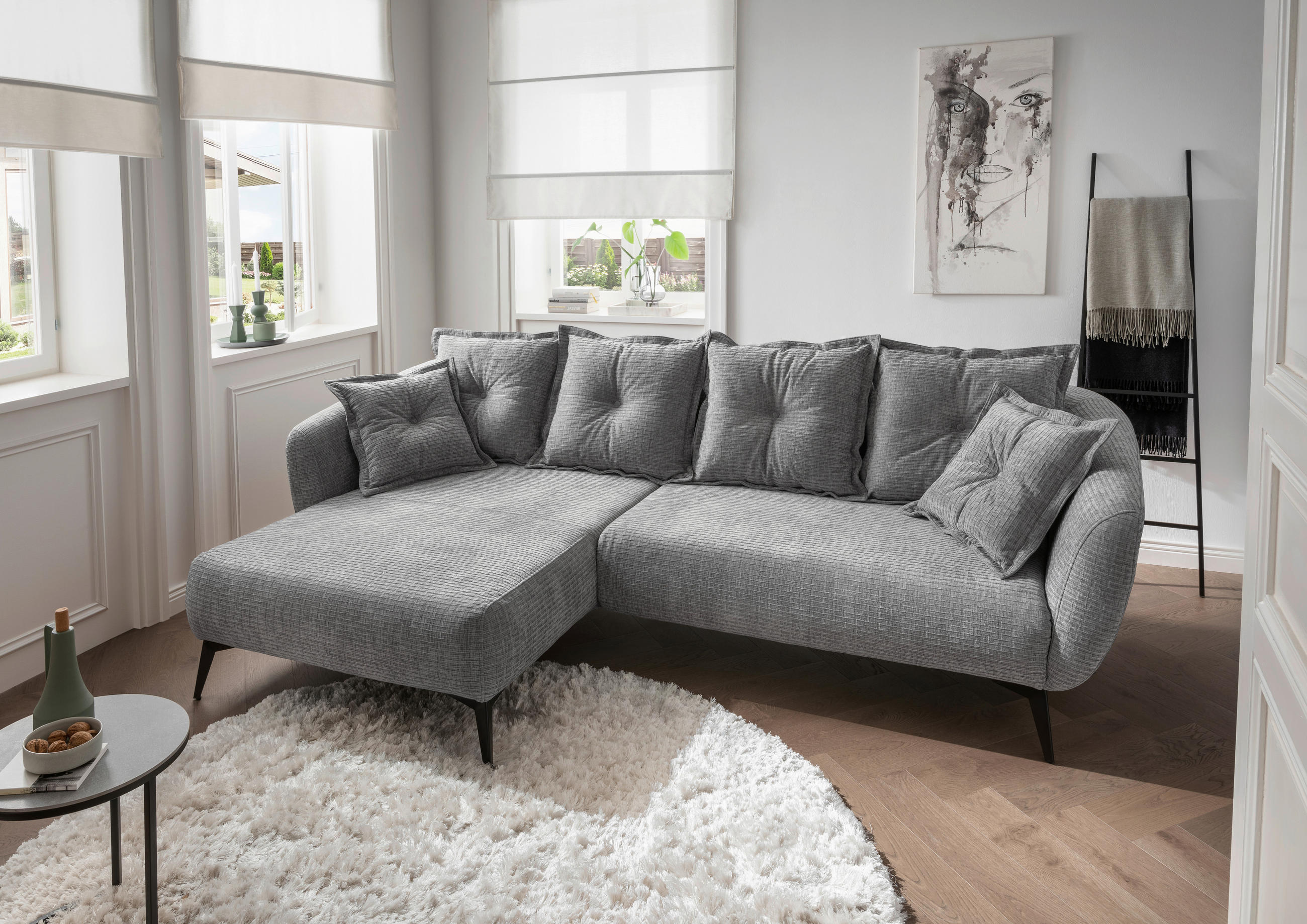 ECKSOFA in Mikrofaser Grau  - Schwarz/Grau, Modern, Textil/Metall (162/277cm) - Livetastic