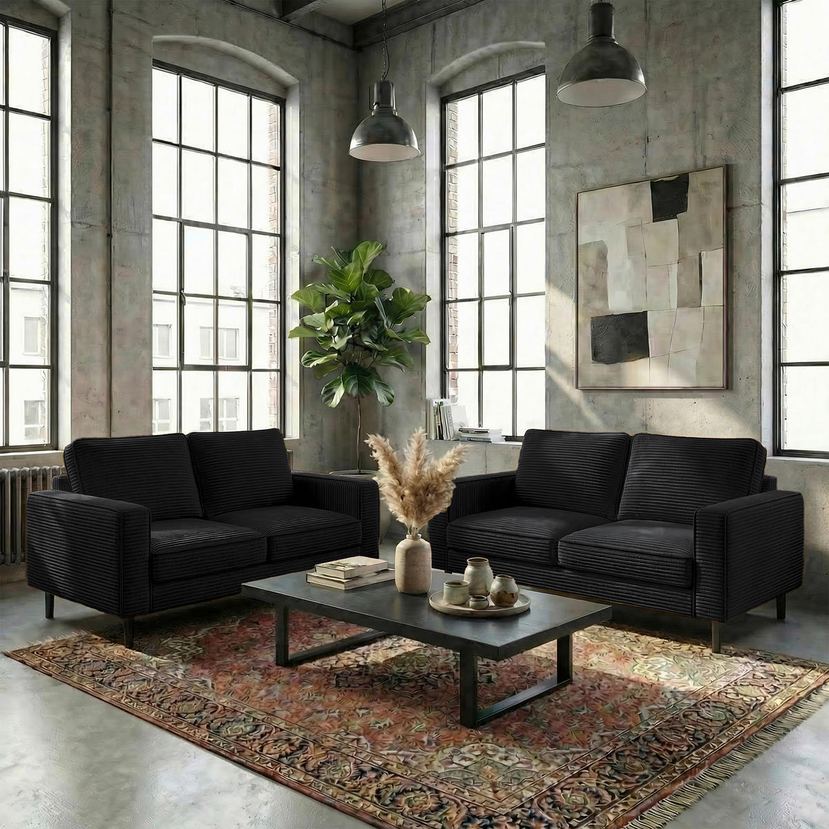 3-SITZER-SOFA  in Cord Schwarz Modern  - Schwarz, Design, Textil/Metall (188/85/92cm) - Livetastic