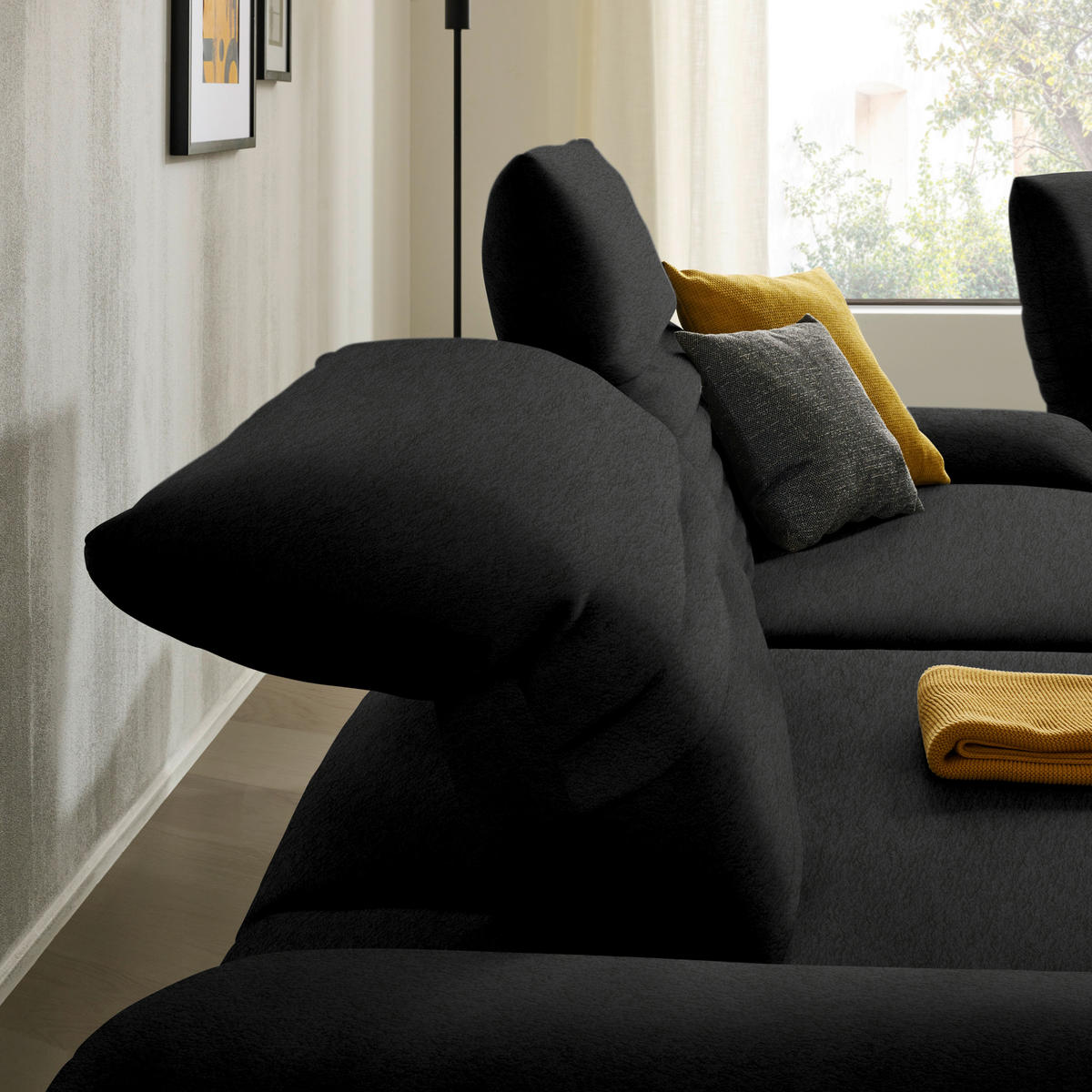ECKSOFA  in Teddystoff Schwarz  170-195/280 cm  - Schwarz/Braun, Design, Textil/Metall (170-195/280cm) - Dieter Knoll