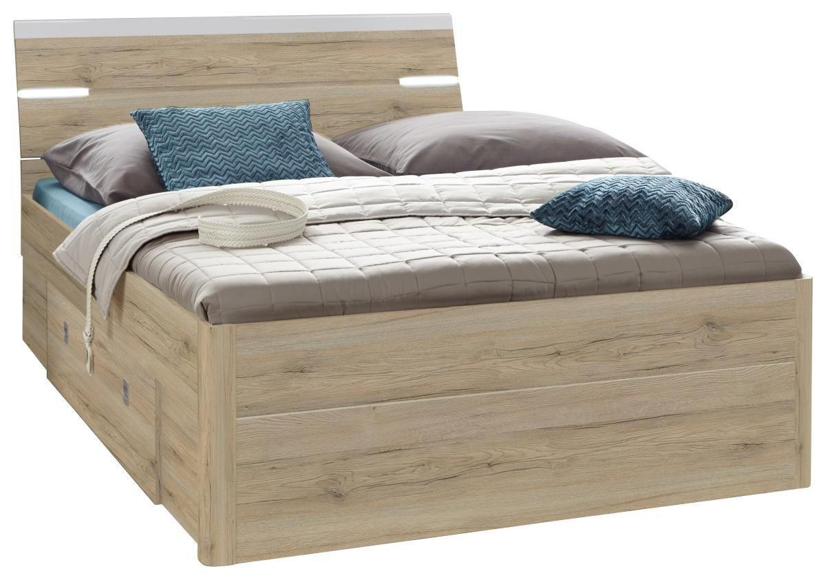 STAURAUMBETT inkl. Beleuchtung 140/200 cm  in Eiche San Remo  - Eichefarben/Eiche San Remo, Design, Holzwerkstoff (140/200cm) - Ti'me