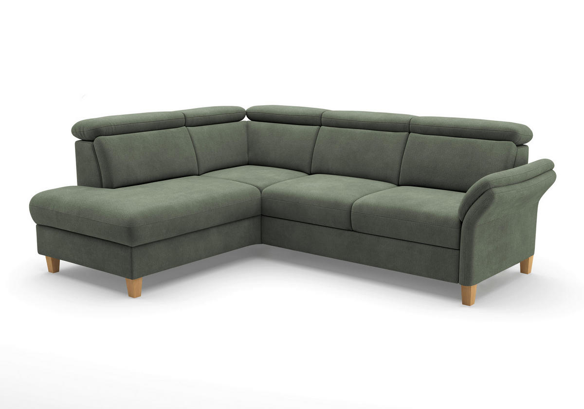 ECKSOFA GLENDALE E Dunkelgrün Flachgewebe  - Dunkelgrün/Eichefarben, KONVENTIONELL, Holz/Textil (193/247cm) - Sit & More
