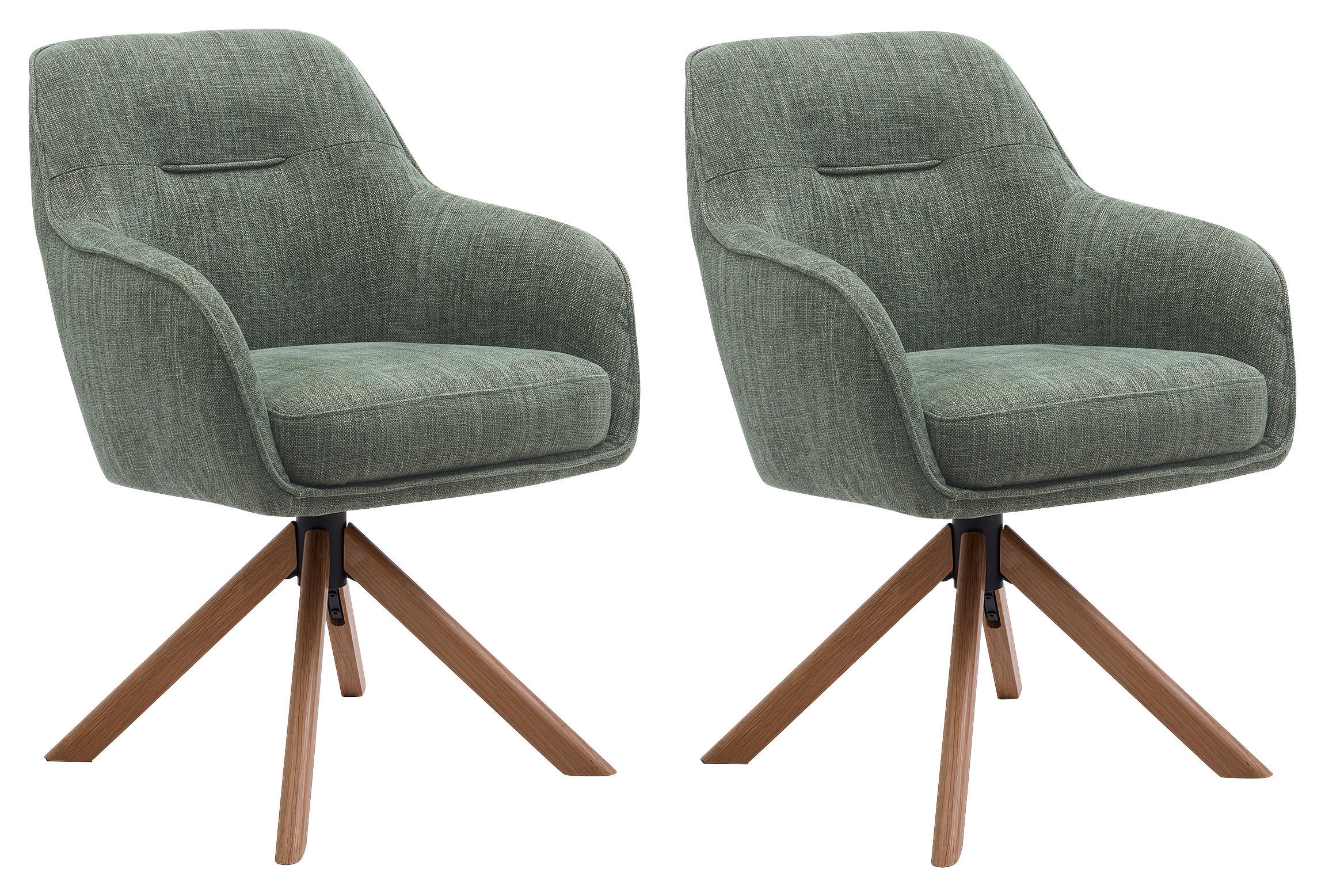 ARMLEHNSTUHL-SET 2 Stück Sitzfläche 360° drehbar, automatische Rückholfunktion, gepolsterte Armlehnen Chenille  - Waldgrün/Naturfarben, MODERN, Holz/Textil (59/87/65cm) - Livetastic