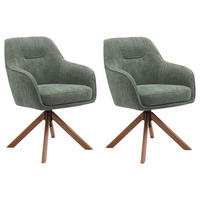 ARMLEHNSTUHL-SET 2 Stück Sitzfläche 360° drehbar, automatische Rückholfunktion, gepolsterte Armlehnen Chenille  - Waldgrün/Naturfarben, MODERN, Holz/Textil (59/87/65cm) - Livetastic