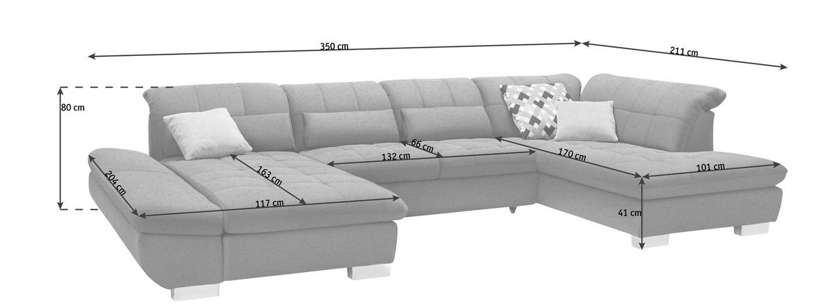 WOHNLANDSCHAFT in Mikrofaser Dunkelgelb, Grau  - Chromfarben/Dunkelgelb, Design, Kunststoff/Textil (204/350/211cm) - Xora