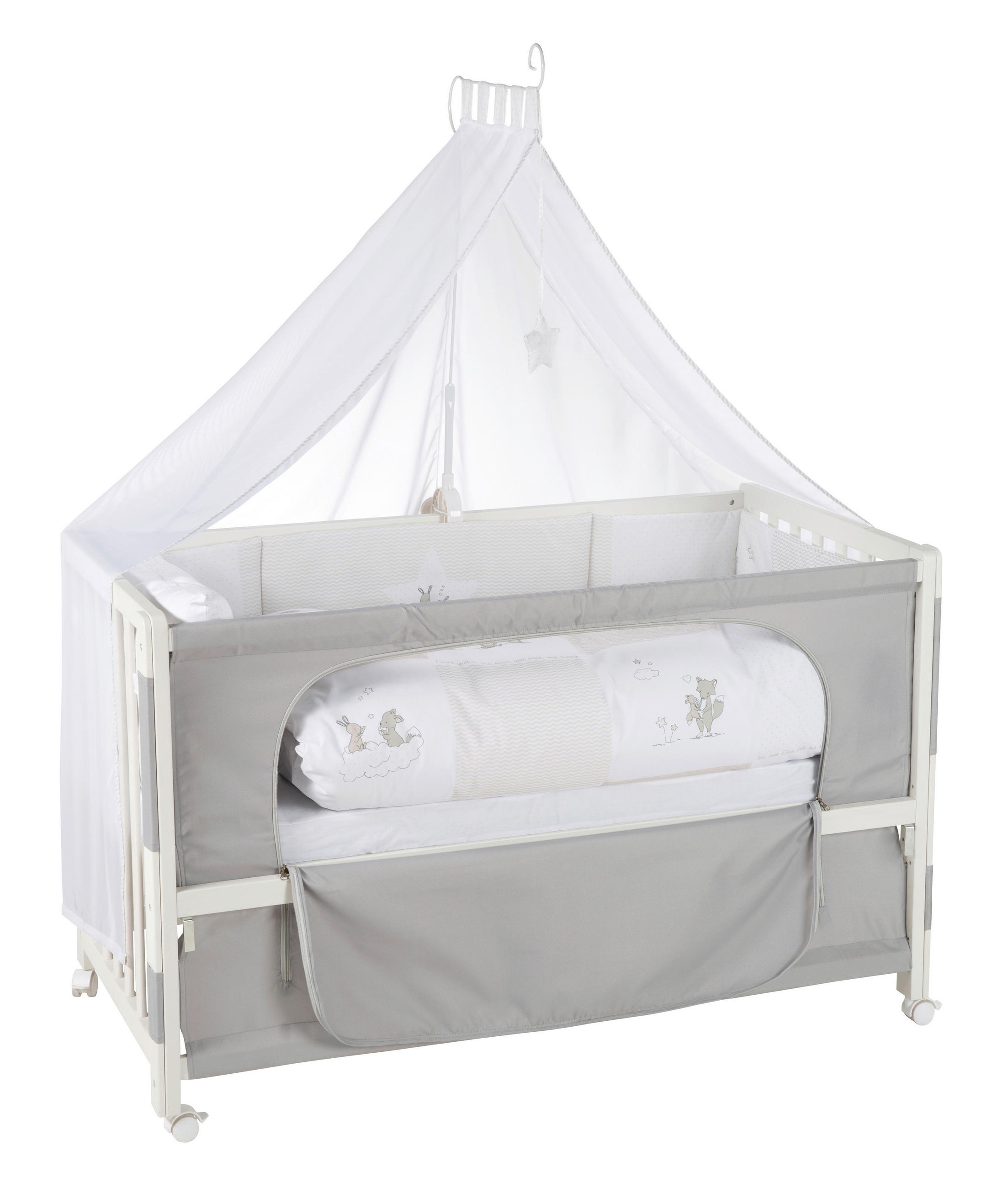 BEISTELLBETT roba Fox & Bunny  - Weiß/Grau, Basics, Holzwerkstoff/Textil (126/157/66cm) - Roba