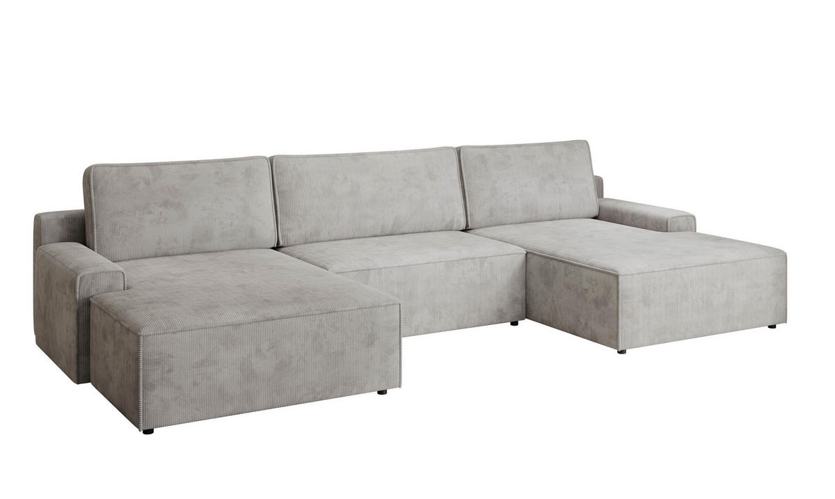 WOHNLANDSCHAFT CHALLENGE Grau Cord  - Schwarz/Grau, MODERN, Kunststoff/Textil (168/333/168cm) - Trendmanufaktur