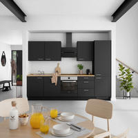 KÜCHENBLOCK 300 cm   in Schwarz, Eichefarben  - Edelstahlfarben/Eichefarben, MODERN, Holzwerkstoff/Metall (300cm) - Nobilia
