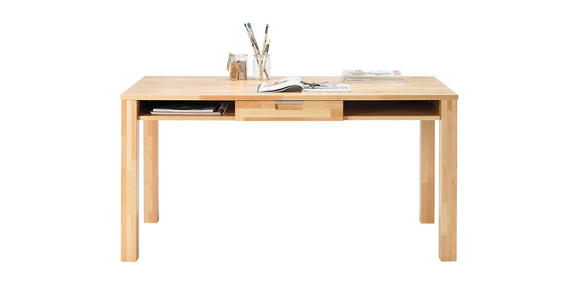 SCHREIBTISCH 150/70/76 cm  in Kernbuche  - Chromfarben/Kernbuche, Design, Holz/Metall (150/70/76cm) - Linea Natura