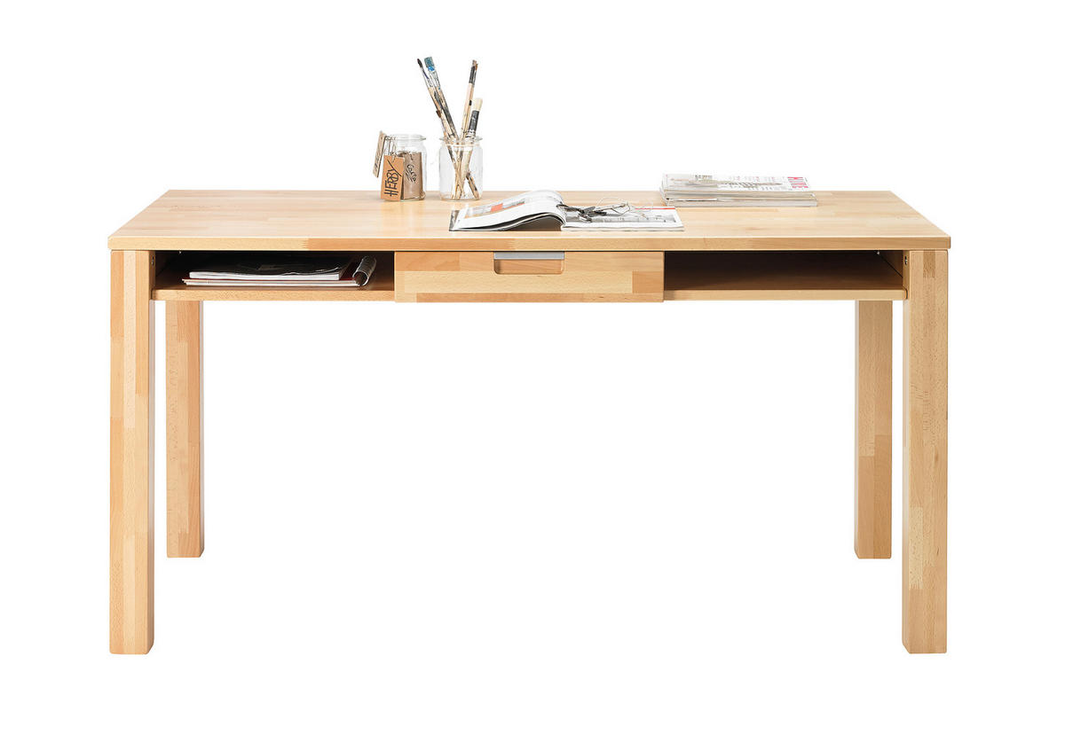 PÍSACÍ STÔL, jadrový buk, 150/70/76 cm - chrómová/jadrový buk, Natur, kov/drevo (150/70/76cm) - Linea Natura