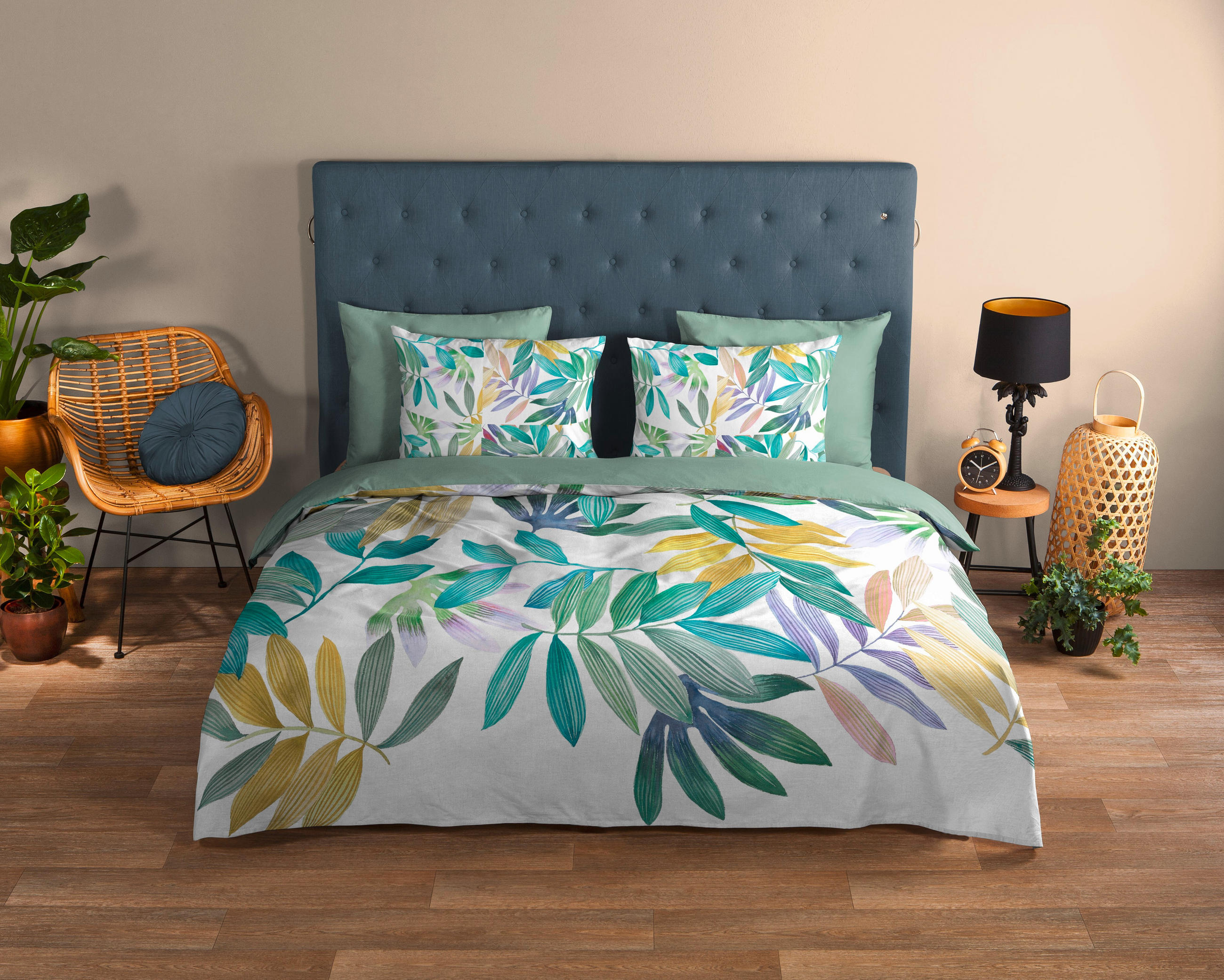 WENDEBETTWÄSCHE Good Morning Renforcé 140/200 cm  - Salbeigrün/Multicolor, Design, Textil (140/200cm)