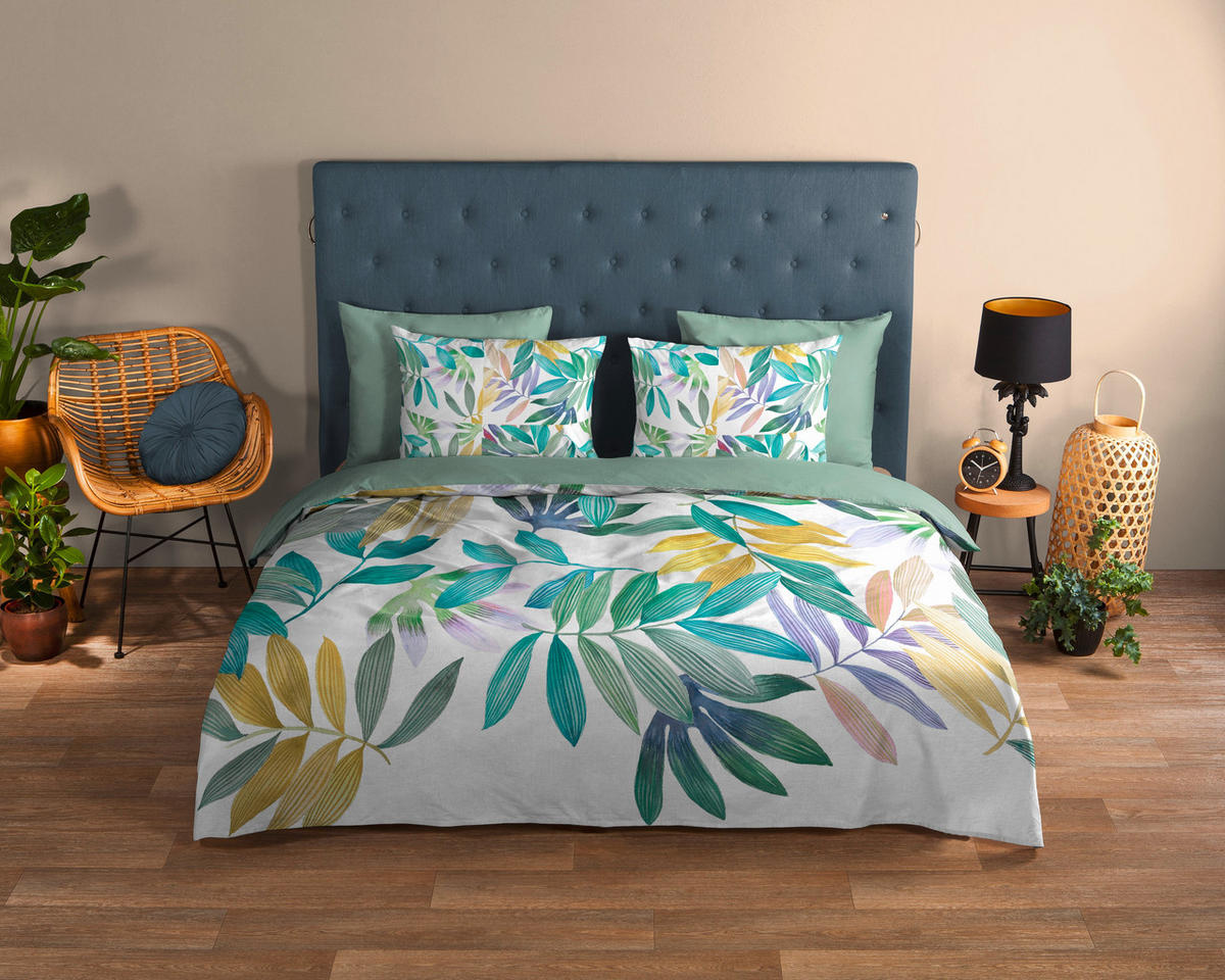 WENDEBETTWÄSCHE Good Morning Renforcé 140/200 cm  - Salbeigrün/Multicolor, Design, Textil (140/200cm)