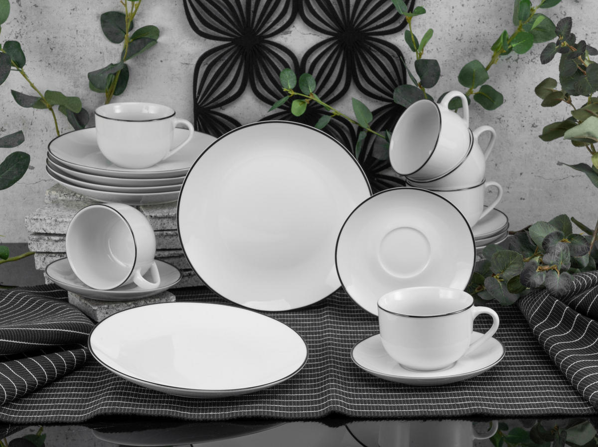 KAFFEESERVICE Schwarz, Weiß 18-teilig  - Schwarz/Weiß, Basics, Keramik - Creatable