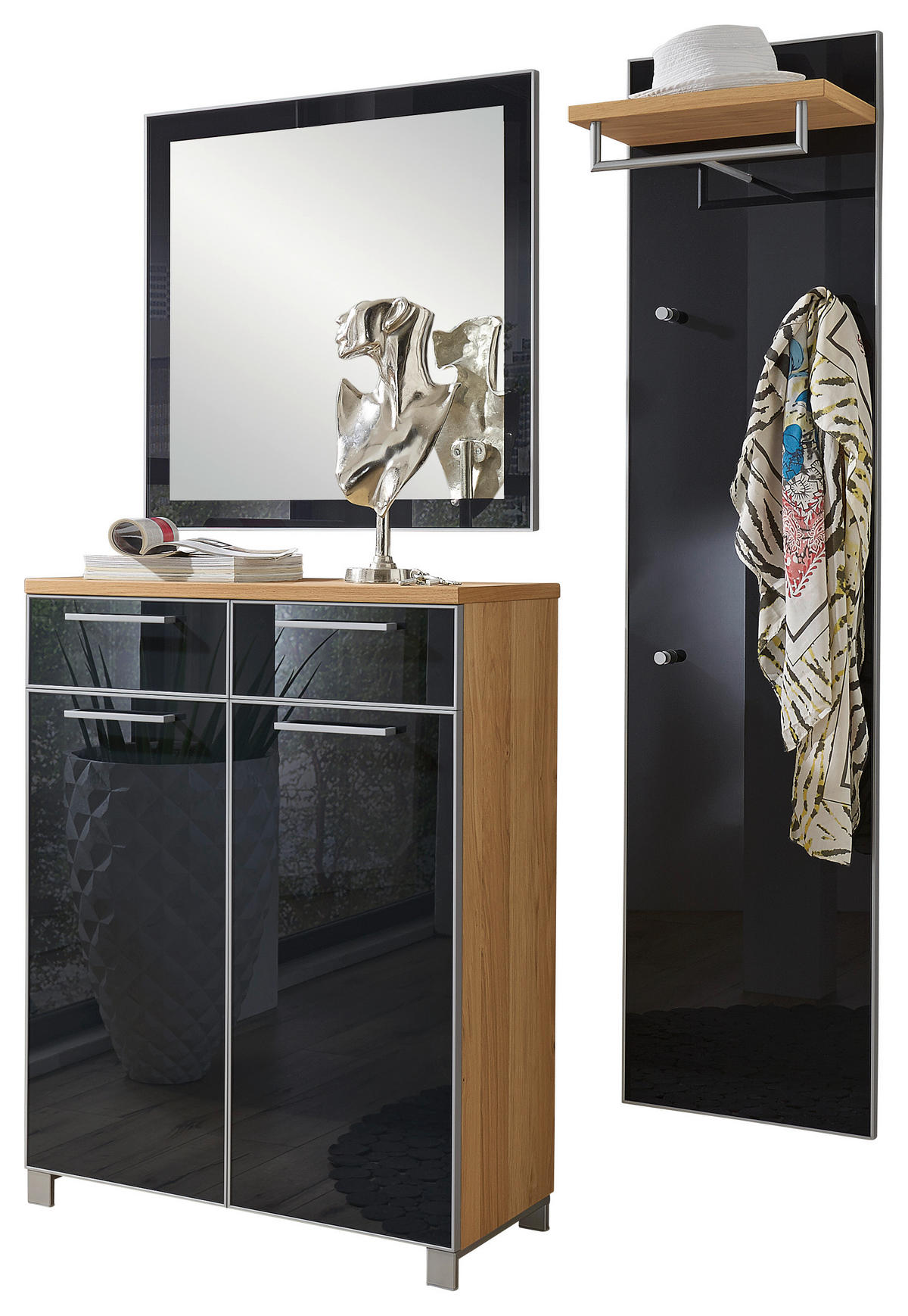 SCHUHSCHRANK Santina  in 84/108/37 cm  - Chromfarben/Eichefarben, Design, Glas/Holz (84/108/37cm) - Novel