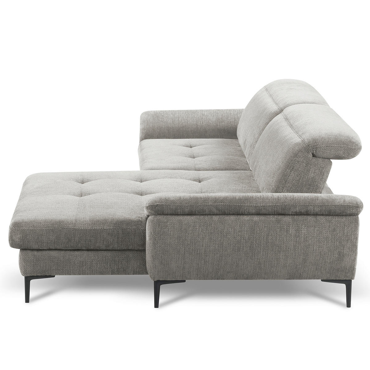 ECKSOFA PRADO Greige Webstoff Bettkasten, Kopfteilverstellung, Sitztiefenverstellung  - Greige/Schwarz, Design, Textil/Metall (268/195cm) - Livetastic