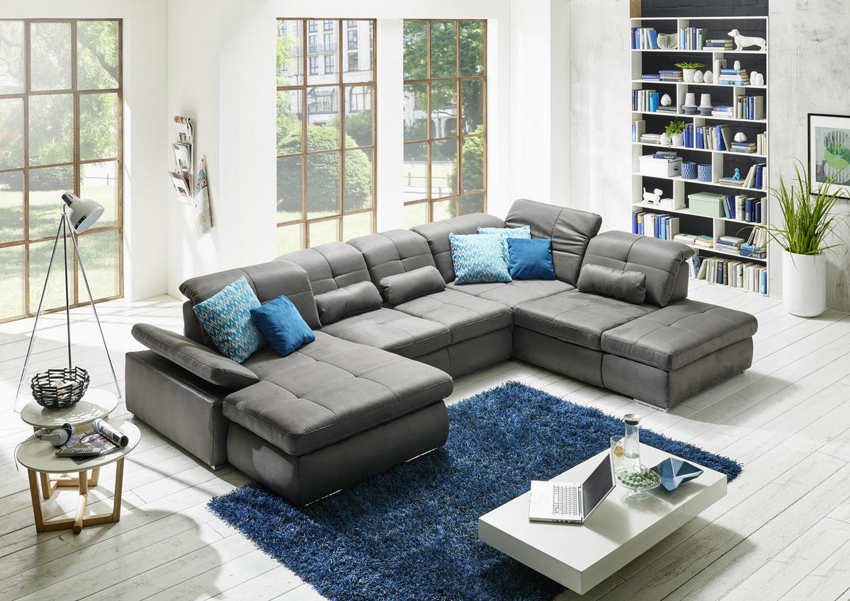 WOHNLANDSCHAFT in Mikrofaser Grau  - Chromfarben/Grau, Design (195/371/260cm) - Beldomo Style