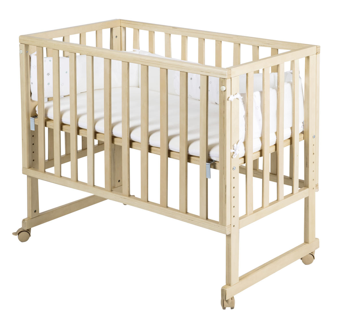 BEISTELLBETT Stubenbett 3 in 1 Sternenzauber  - Hellgrau/Naturfarben, Basics, Holzwerkstoff/Textil (49,5/85,5/90cm) - Roba