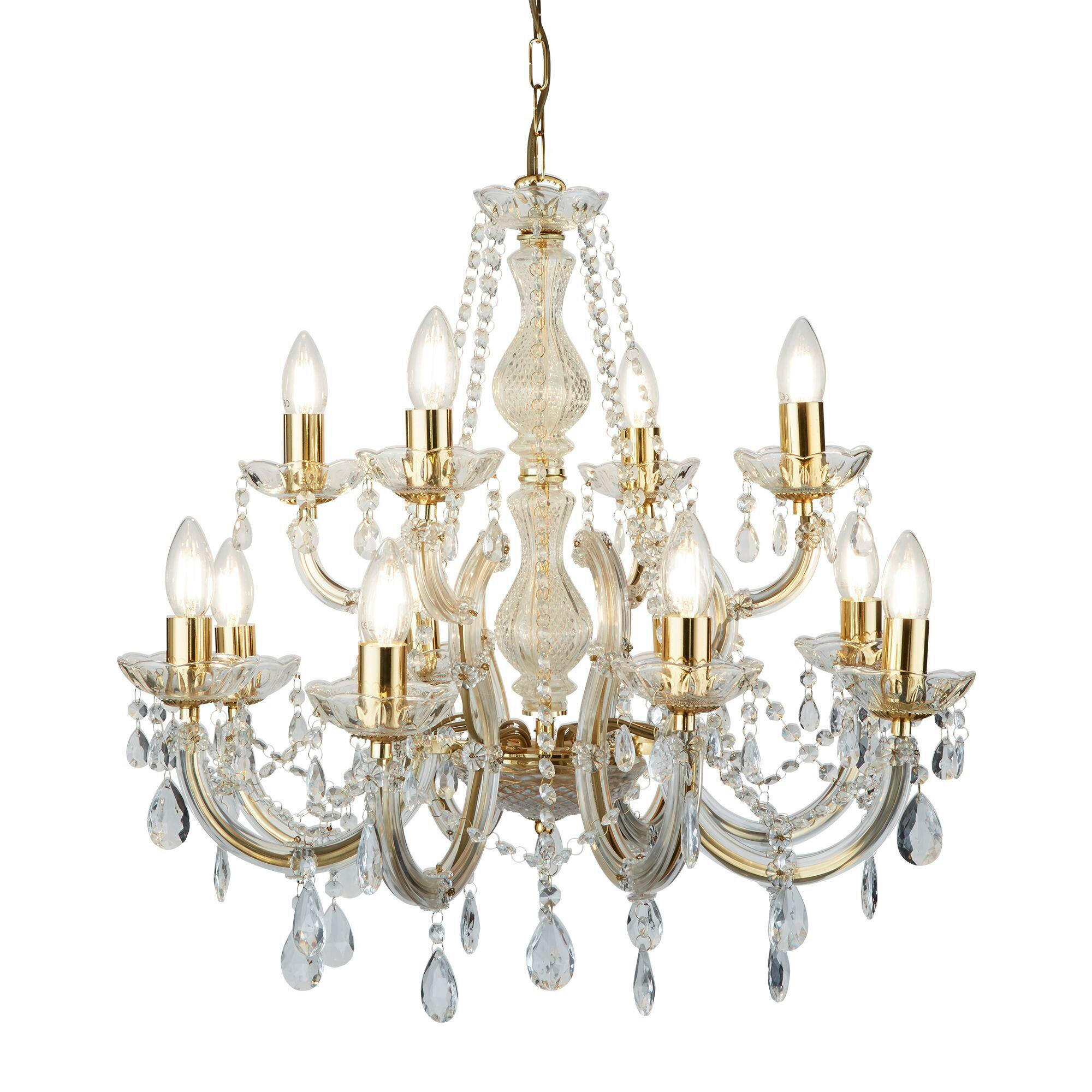 KRISTALL-HÄNGELEUCHTE 63/120 cm   - Goldfarben, KONVENTIONELL, Glas/Kunststoff (63/120cm)