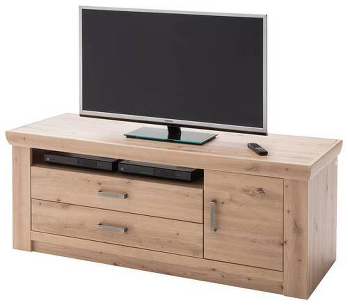 MEDIABÄNK i ekfärgad  - nickelfärgad/ekfärgad, Design, metall/trämaterial (144/60/55cm) - Livetastic