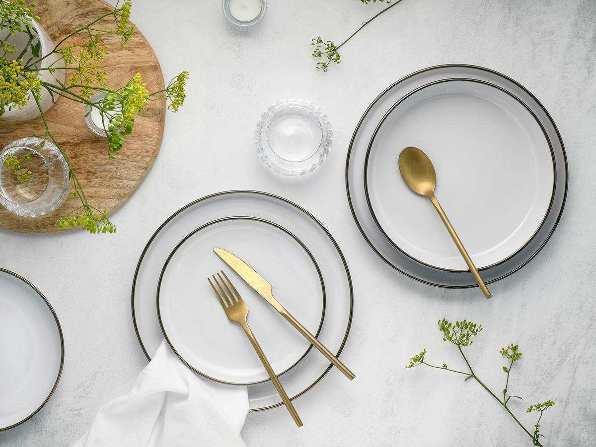 TAFELSERVICE Weiß, Goldfarben Nordic Festive Weiss 18-teilig  - Goldfarben/Weiß, Basics, Keramik - Creatable