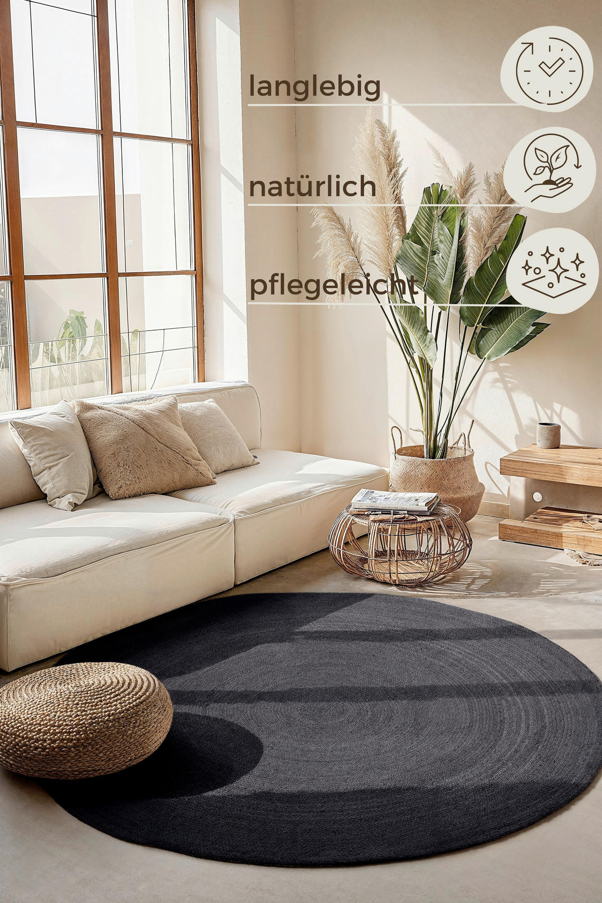 JUTETEPPICH 140 cm Jute Braided Schwarz  - Schwarz, Basics, Textil (140cm) - Hanse Home