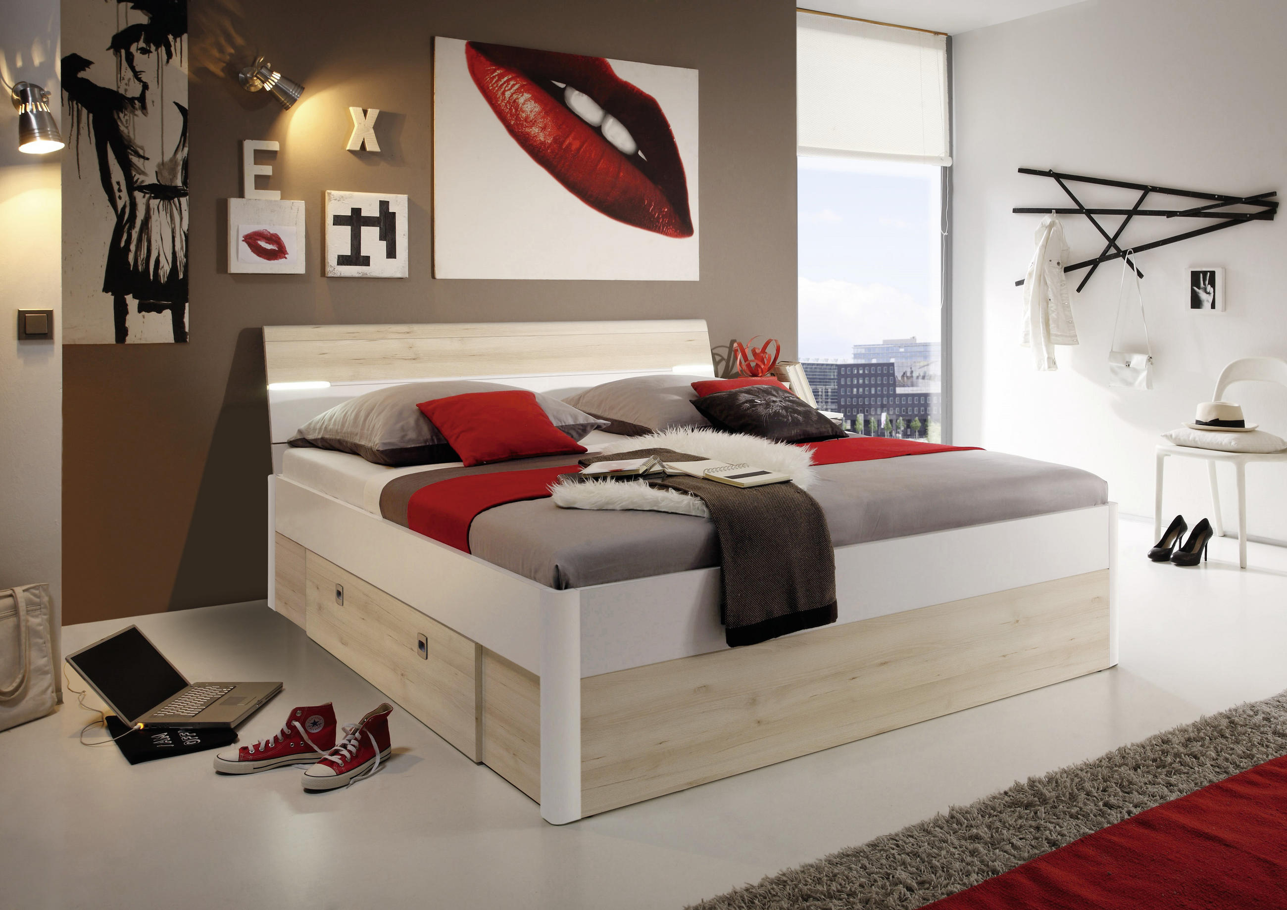 STAURAUMBETT 180/200 cm in Weiß, Buchefarben - Buchefarben/Weiß, Design (180/200cm) - Ti'me