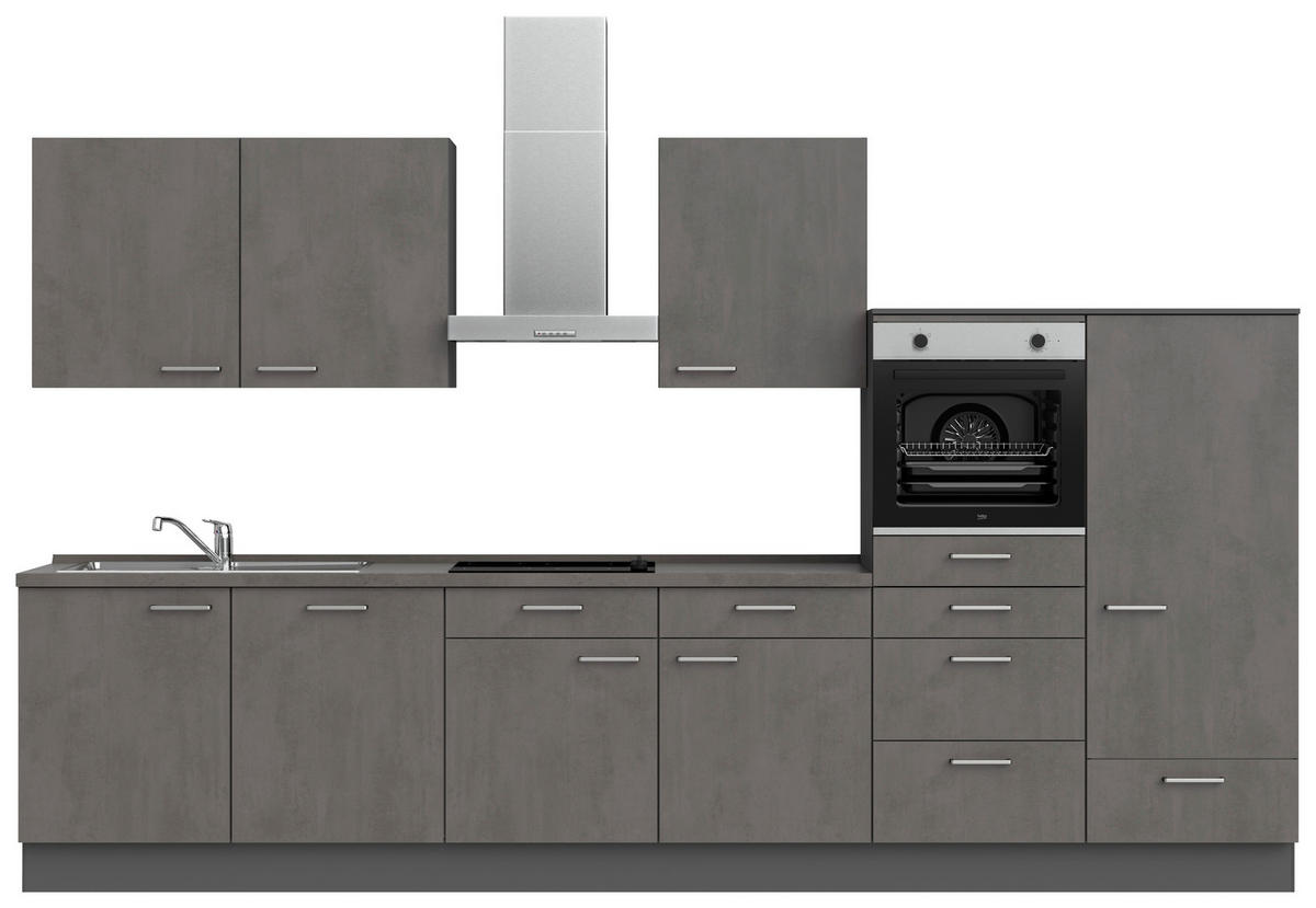 KÜCHENBLOCK 360 cm   in Schieferfarben  - Schieferfarben/Edelstahlfarben, MODERN, Holzwerkstoff/Metall (360cm) - Nobilia