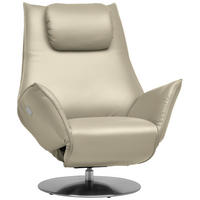 RELAXSESSEL in Leder Ecru  - Ecru/Edelstahlfarben, Design, Leder/Metall (92/79/90cm) - Koinor
