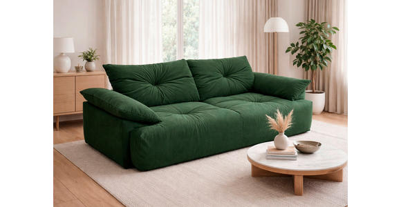 BIGSOFA Webstoff Dunkelgrün  - Dunkelgrün/Schwarz, KONVENTIONELL, Kunststoff/Textil (243/90,5/130cm) - Ambia Home